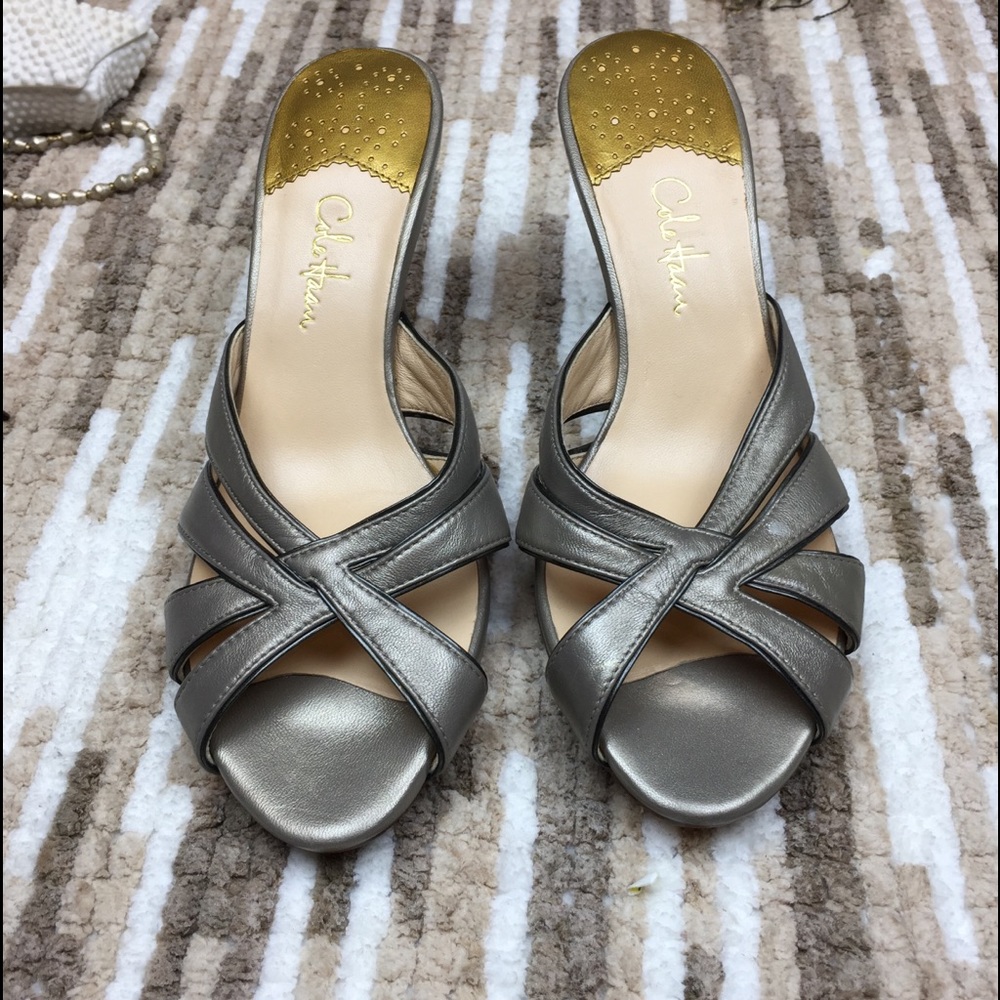 Cole Haan  Pewter Kitten Heel Sandals